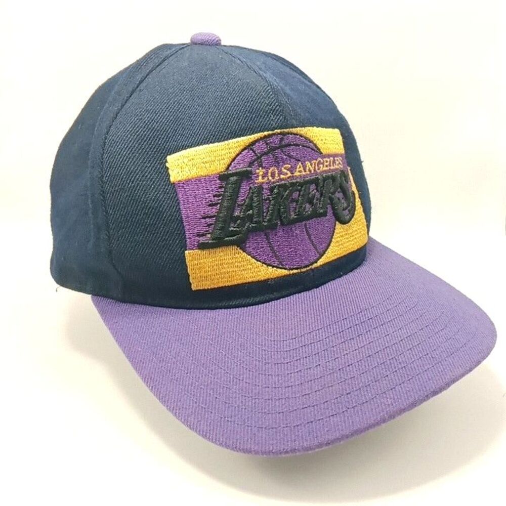 NBA NOS Rare Vintage Los Angeles Lakers  Pro Player 90's Black Snapback Hat Cap